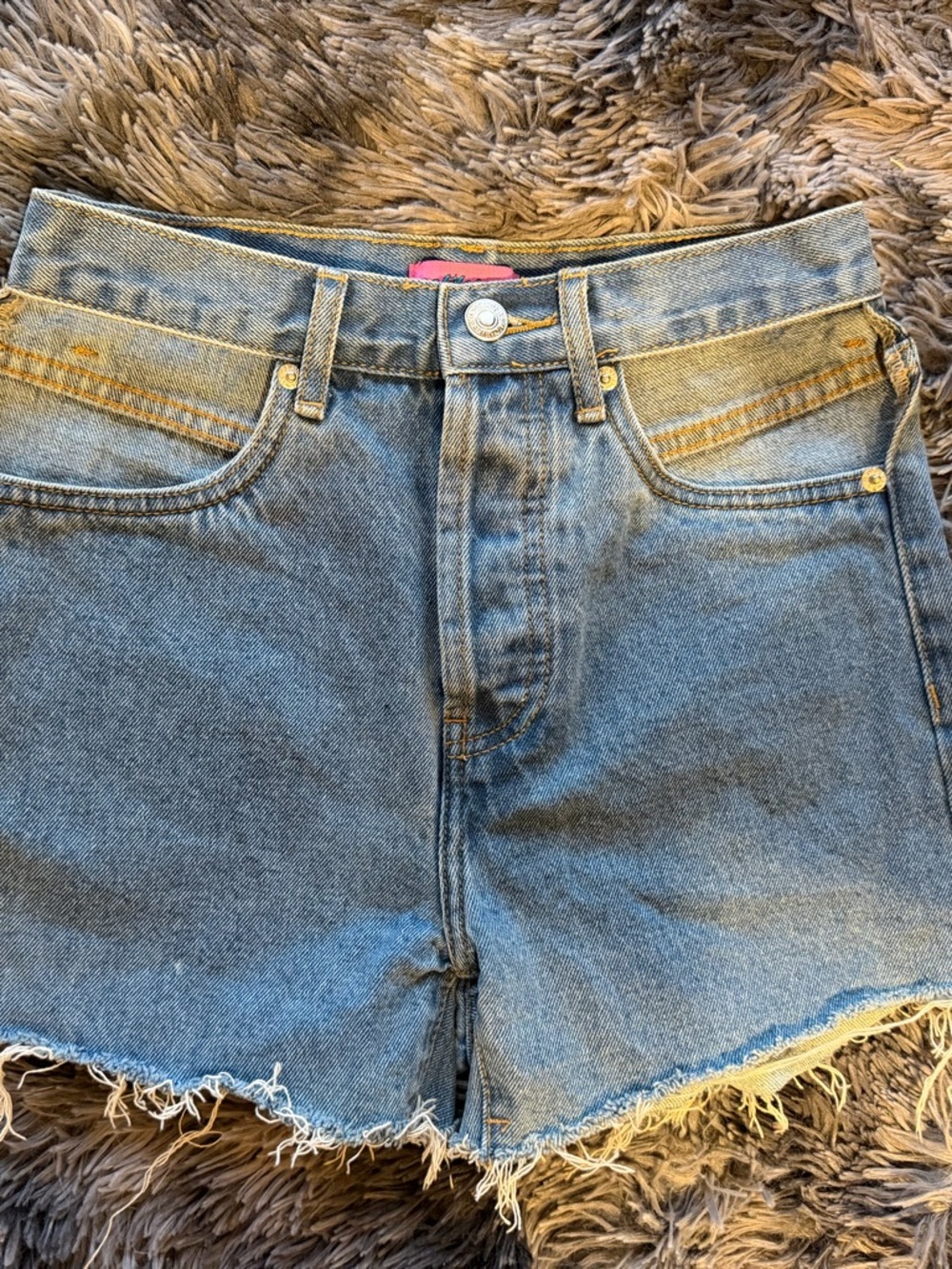 Edikted Cut Out Pockets Denim Shorts - Blue